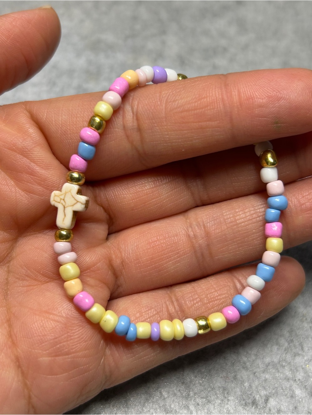 Pastel Beaded Cross Bracelet - Multicolor